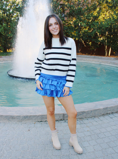 Evermore Blue Detailed Striped Sweater