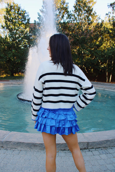 Evermore Blue Detailed Striped Sweater