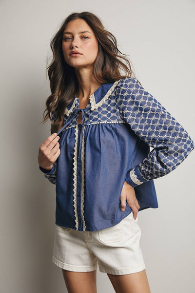 Samantha Embroidered Denim Top