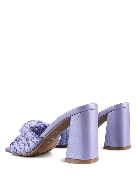 Purple Braided Raffia Block Sandals
