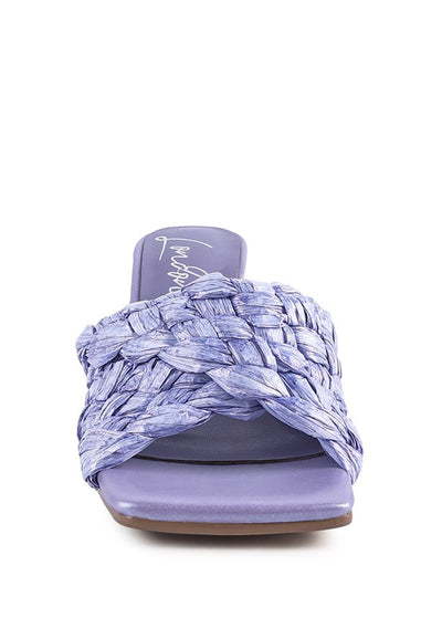 Purple Braided Raffia Block Sandals