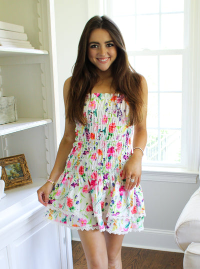 Bouquet Smocked Mini Tube Dress
