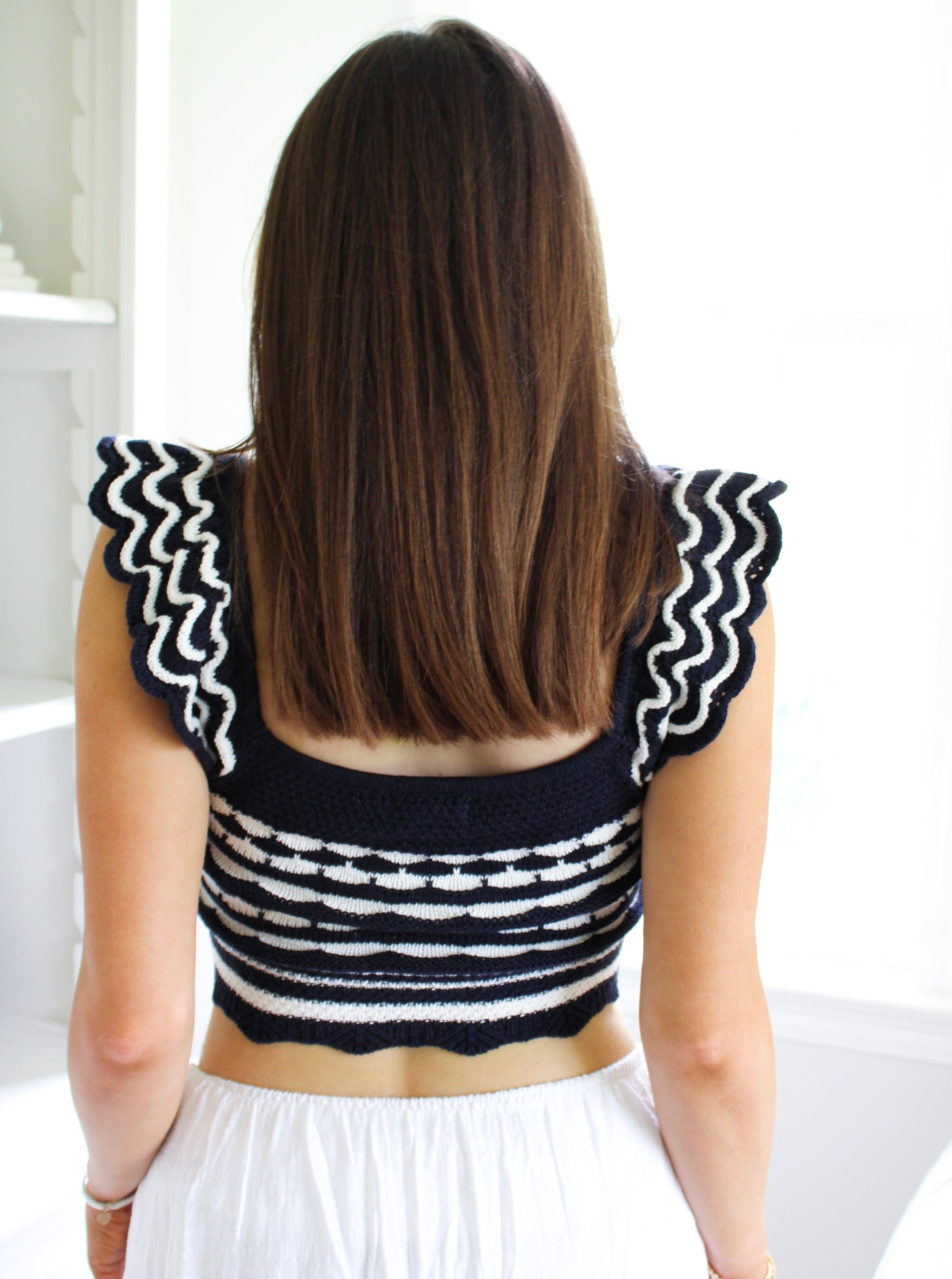 Navy Crochet Ruffle Crop Top