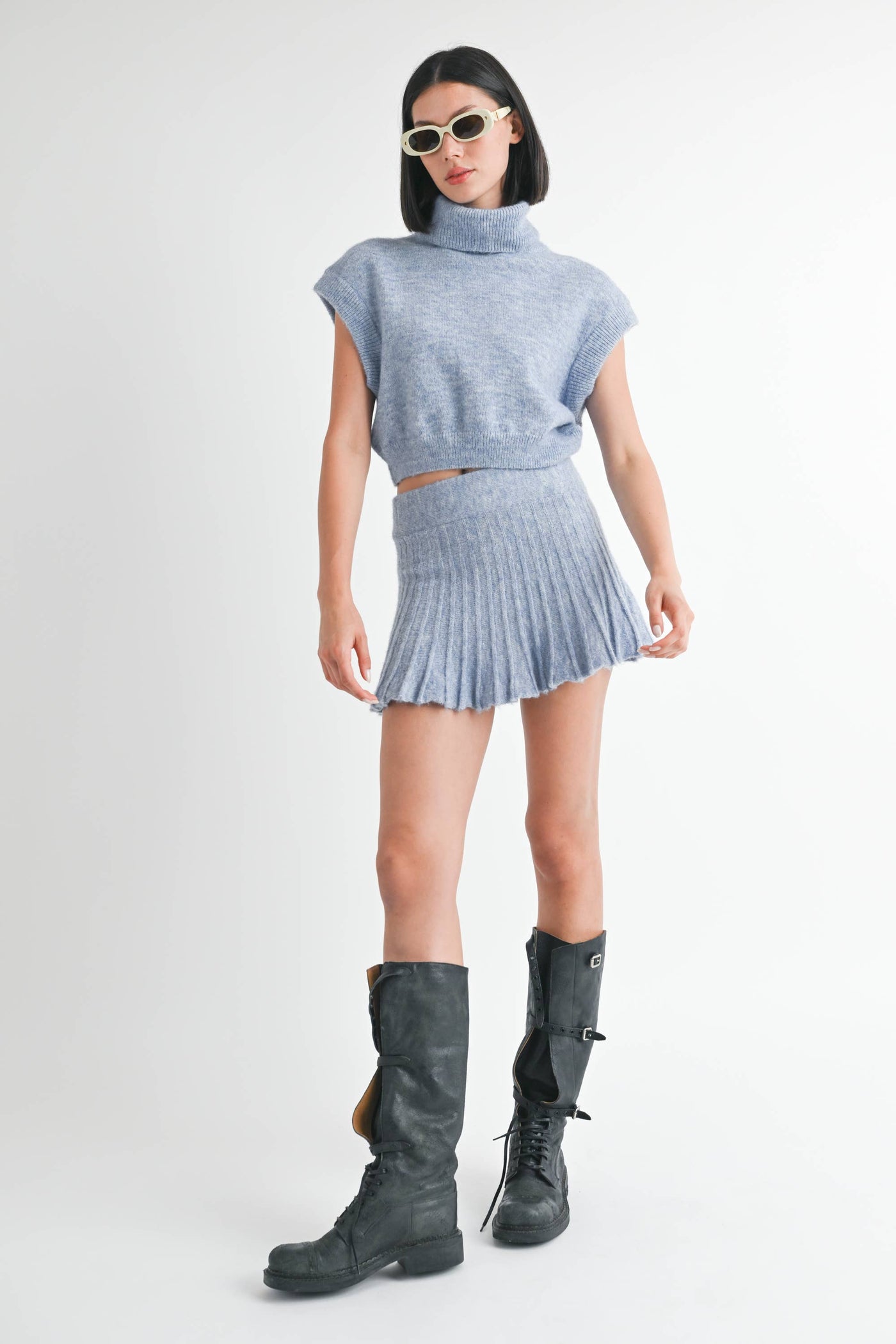 Dustie Blue Pleated Mini Skirt