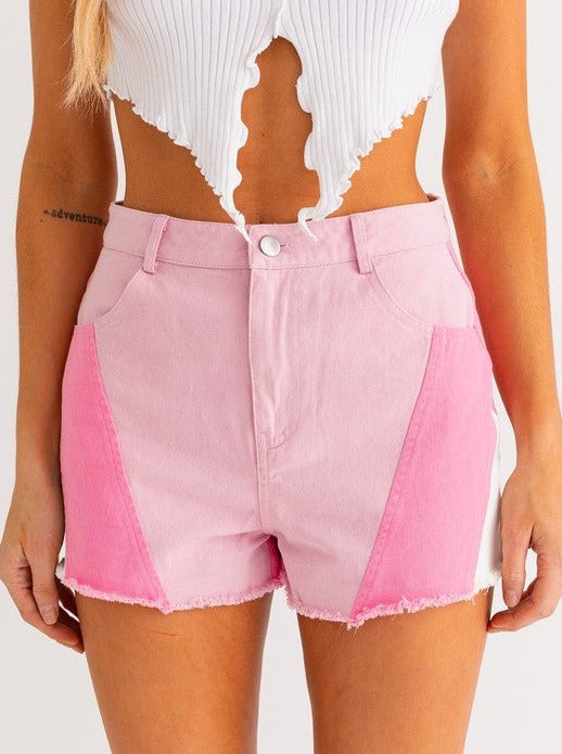 Pink Color Blocked Shorts