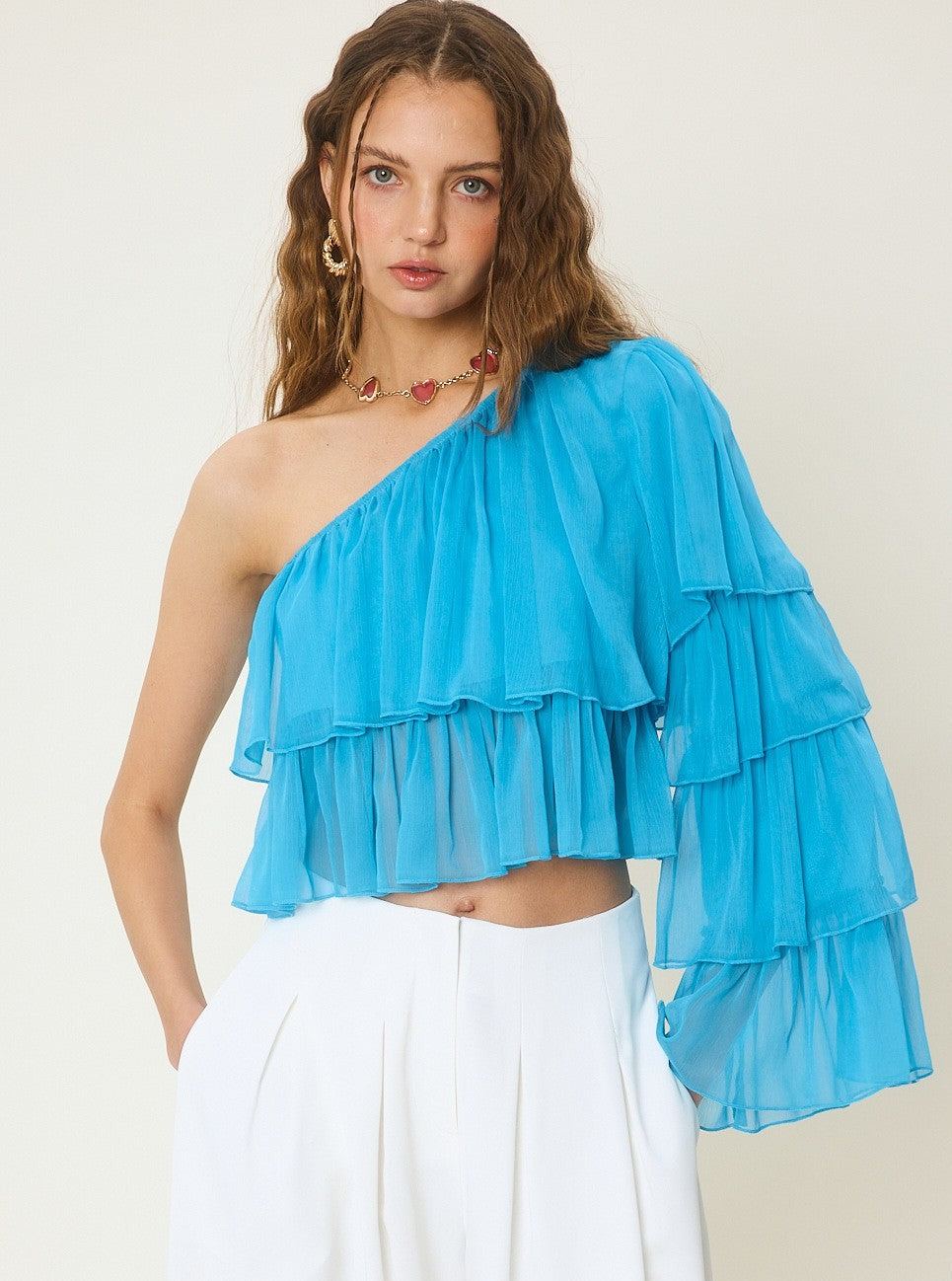 Electric Blue Ruffle Tulle Top