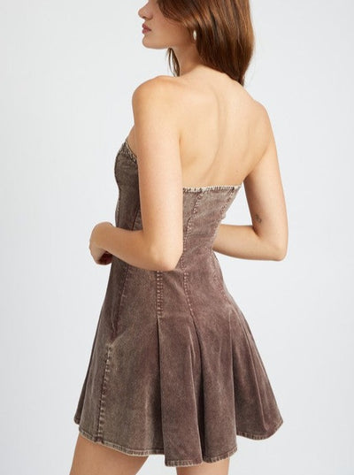 Pleated Strapless Mini Dress (Brown)