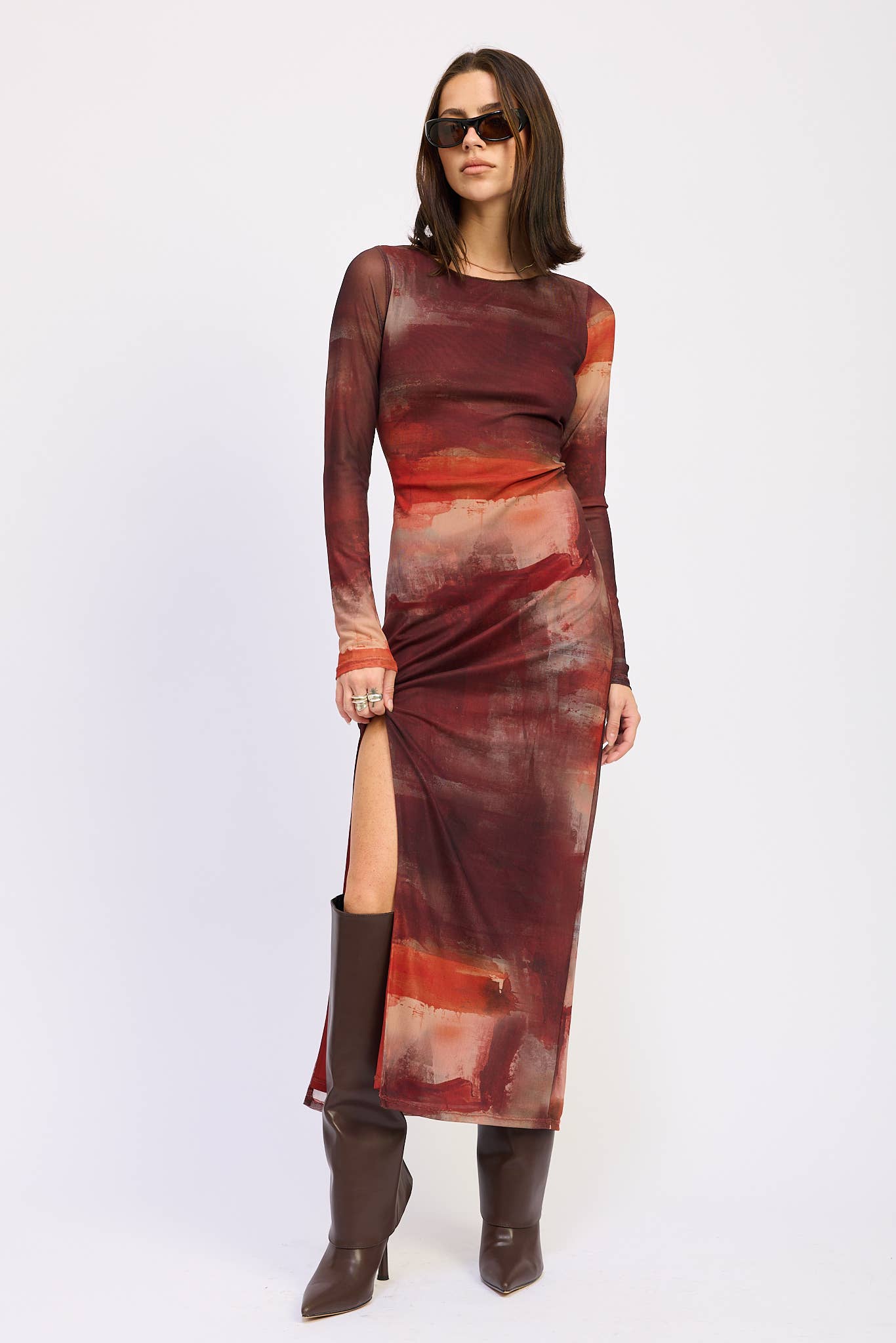 Rust Mesh Maxi Dress