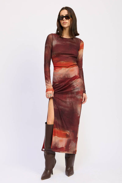 Rust Mesh Maxi Dress