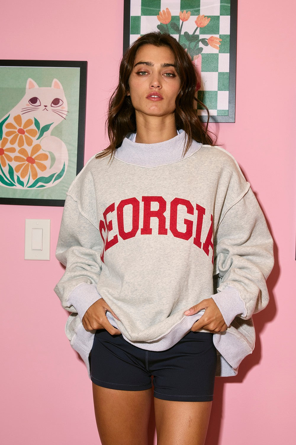 'GA' Reversible Embroidered Mock Neck Sweatshirt
