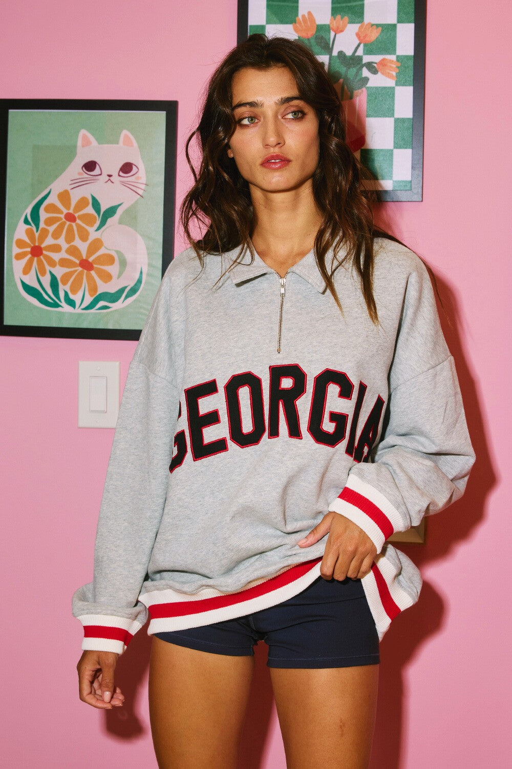 'GA' Stripe Elastic 1/4 Zip Pullover Sweatshirt