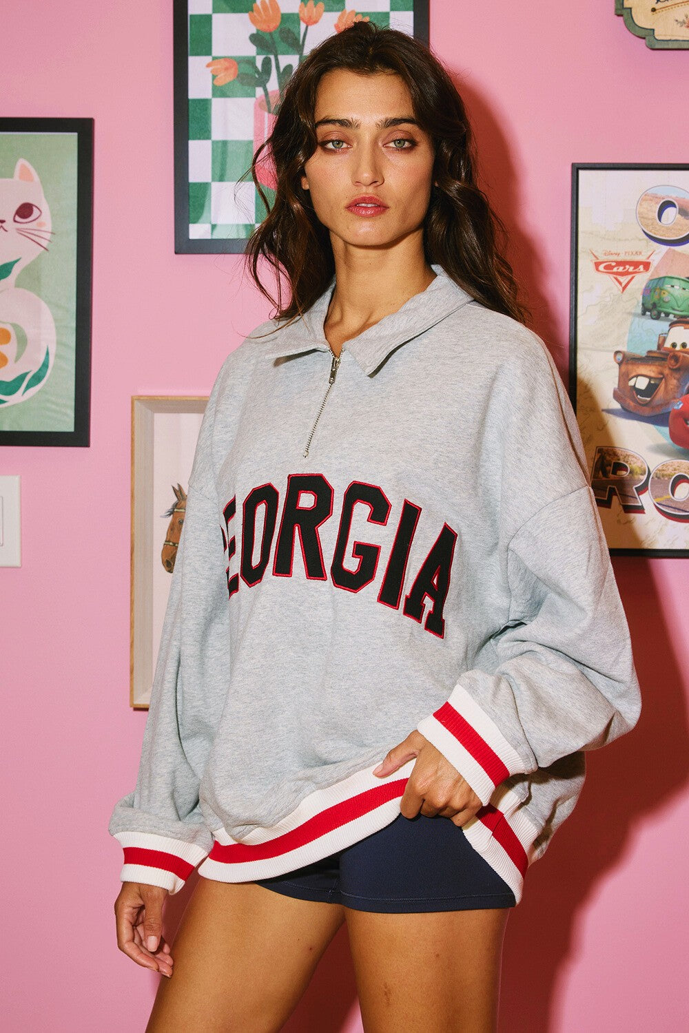'GA' Stripe Elastic 1/4 Zip Pullover Sweatshirt