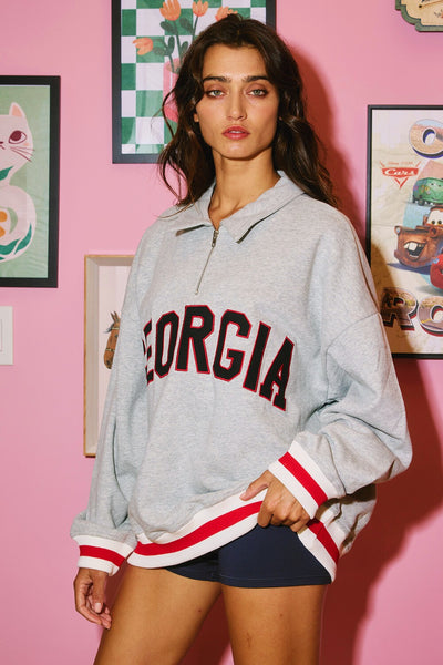 'GA' Stripe Elastic 1/4 Zip Pullover Sweatshirt