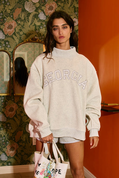 'Georgia' Embroidered Mock Neck Sweatshirt
