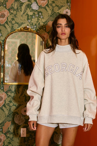 'Georgia' Embroidered Mock Neck Sweatshirt
