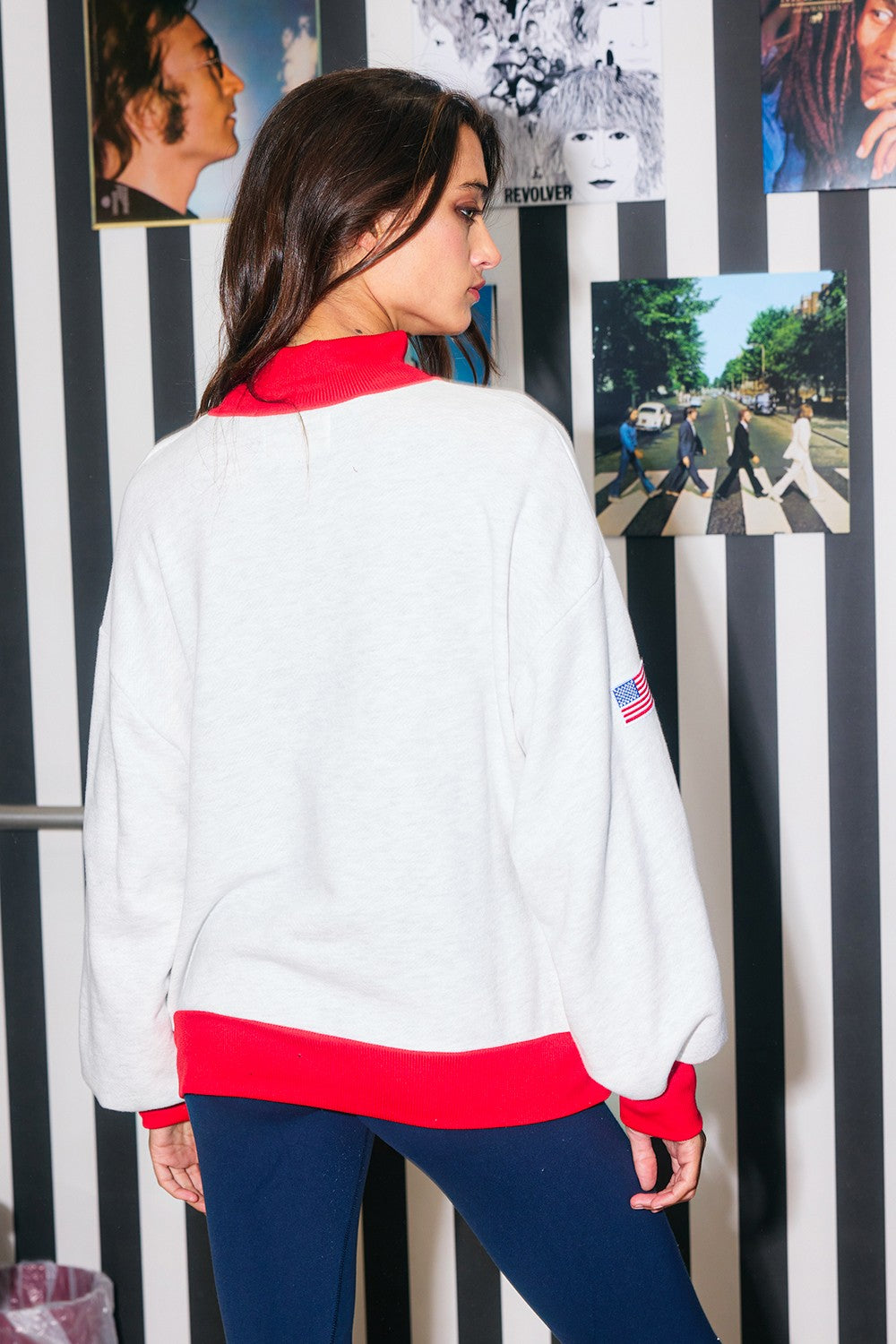 Flag Embroidered Mock Neck Sweatshirt