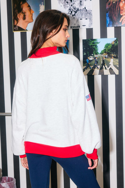 Flag Embroidered Mock Neck Sweatshirt