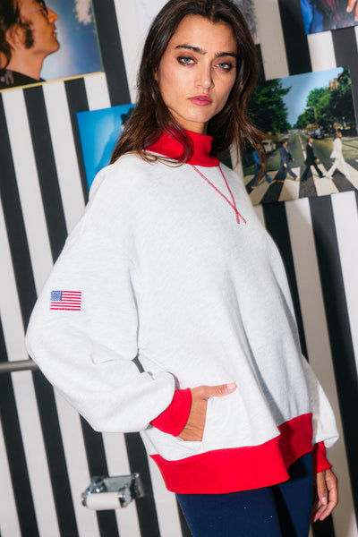 Flag Embroidered Mock Neck Sweatshirt