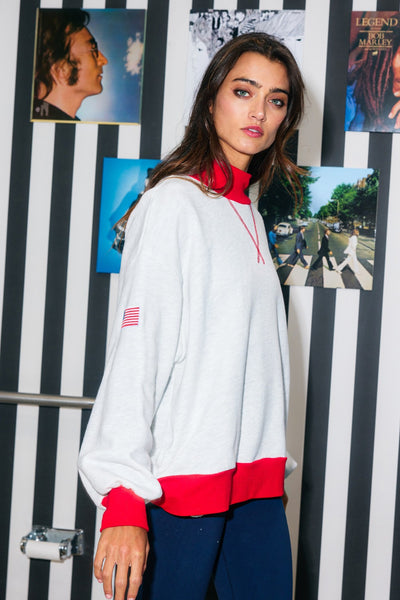 Flag Embroidered Mock Neck Sweatshirt
