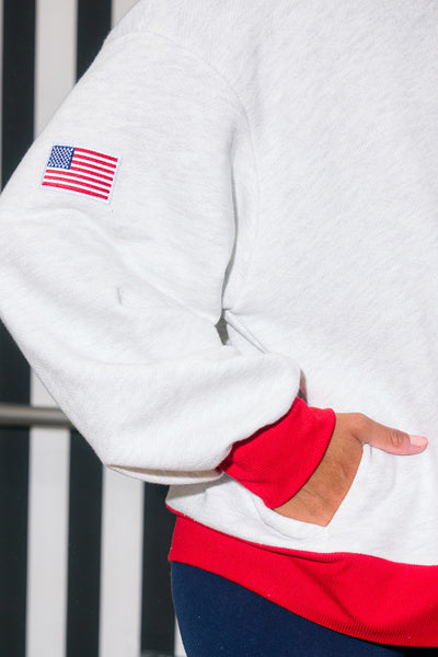 Flag Embroidered Mock Neck Sweatshirt