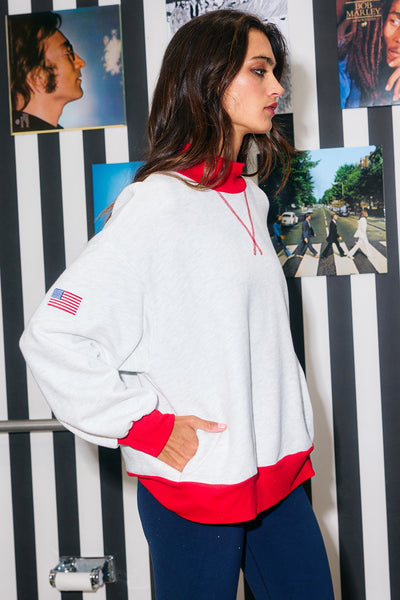 Flag Embroidered Mock Neck Sweatshirt