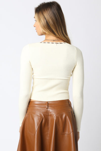 Cream Ribbon Knit Top