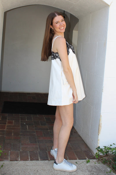 Danielle Leather Lace Mini Dress