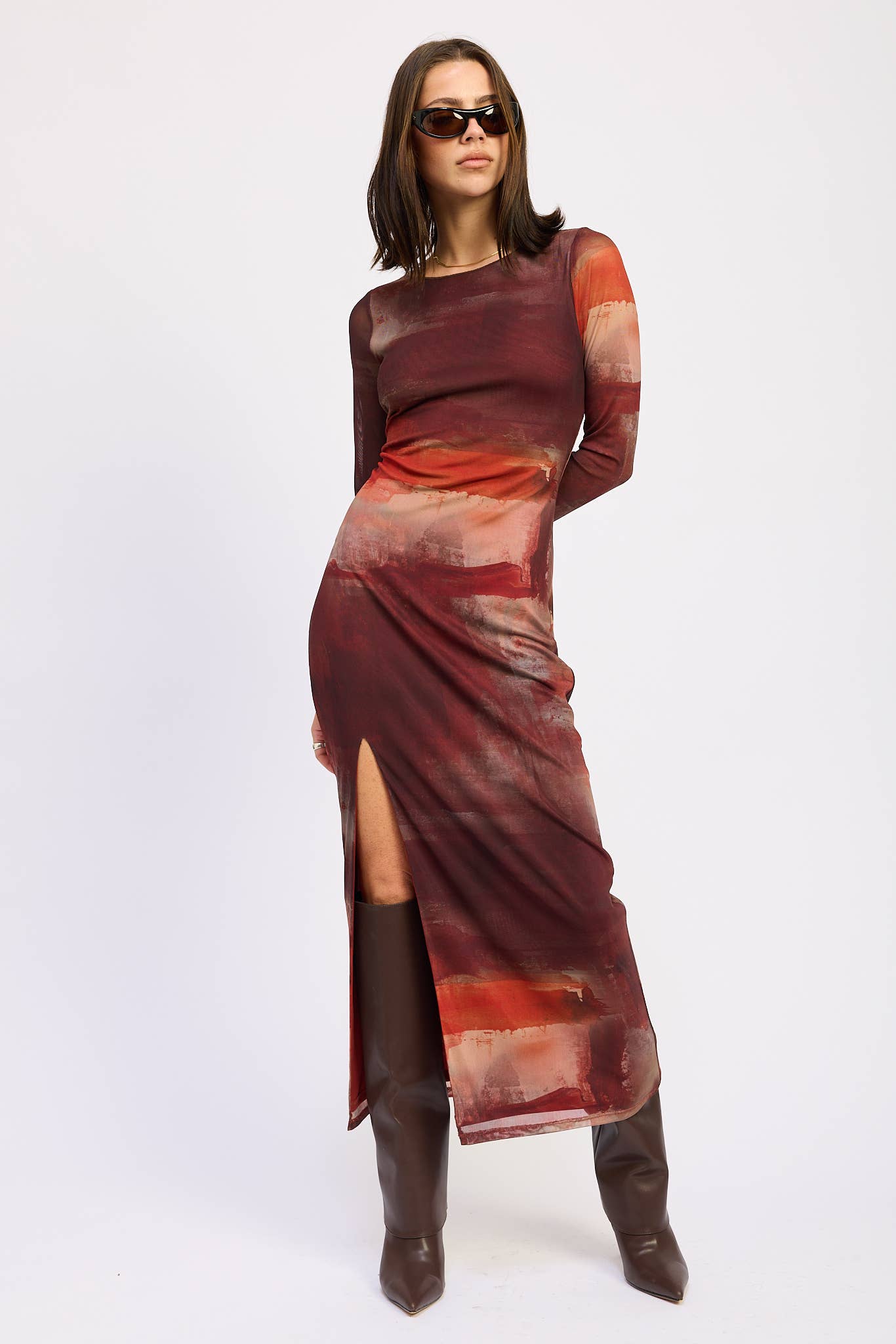 Rust Mesh Maxi Dress
