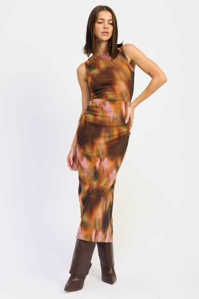 Rust Printed Maxi Dress