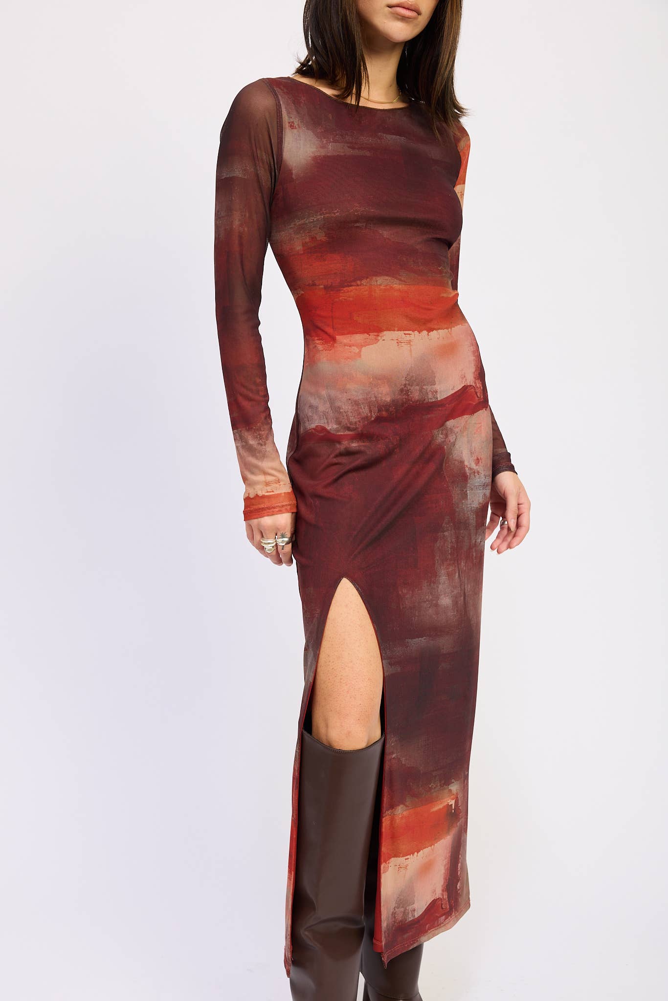 Rust Mesh Maxi Dress