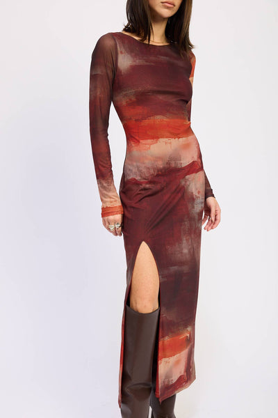Rust Mesh Maxi Dress