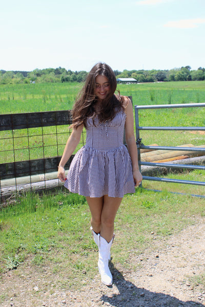 Lora Brown Gingham Linen Mini Dress