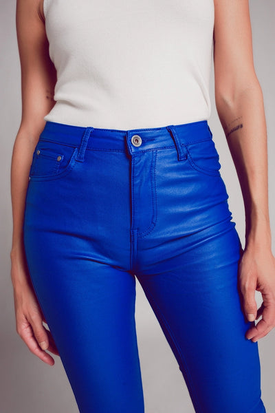 Electric Blue Faux Leather Flare Pants