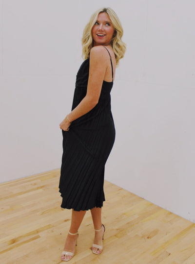 Black Pleated Midi Dress