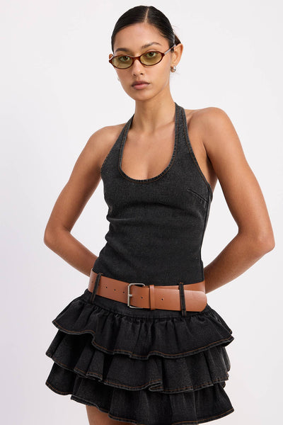 Sasha Belted Denim Mini Dress