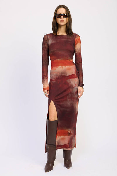 Rust Mesh Maxi Dress