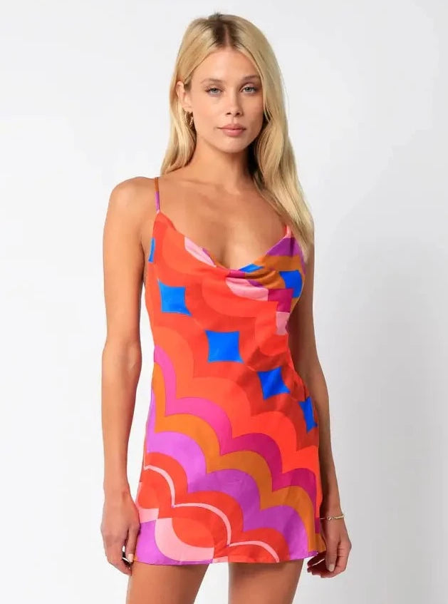 Wave Pattern Slip Mini Dress