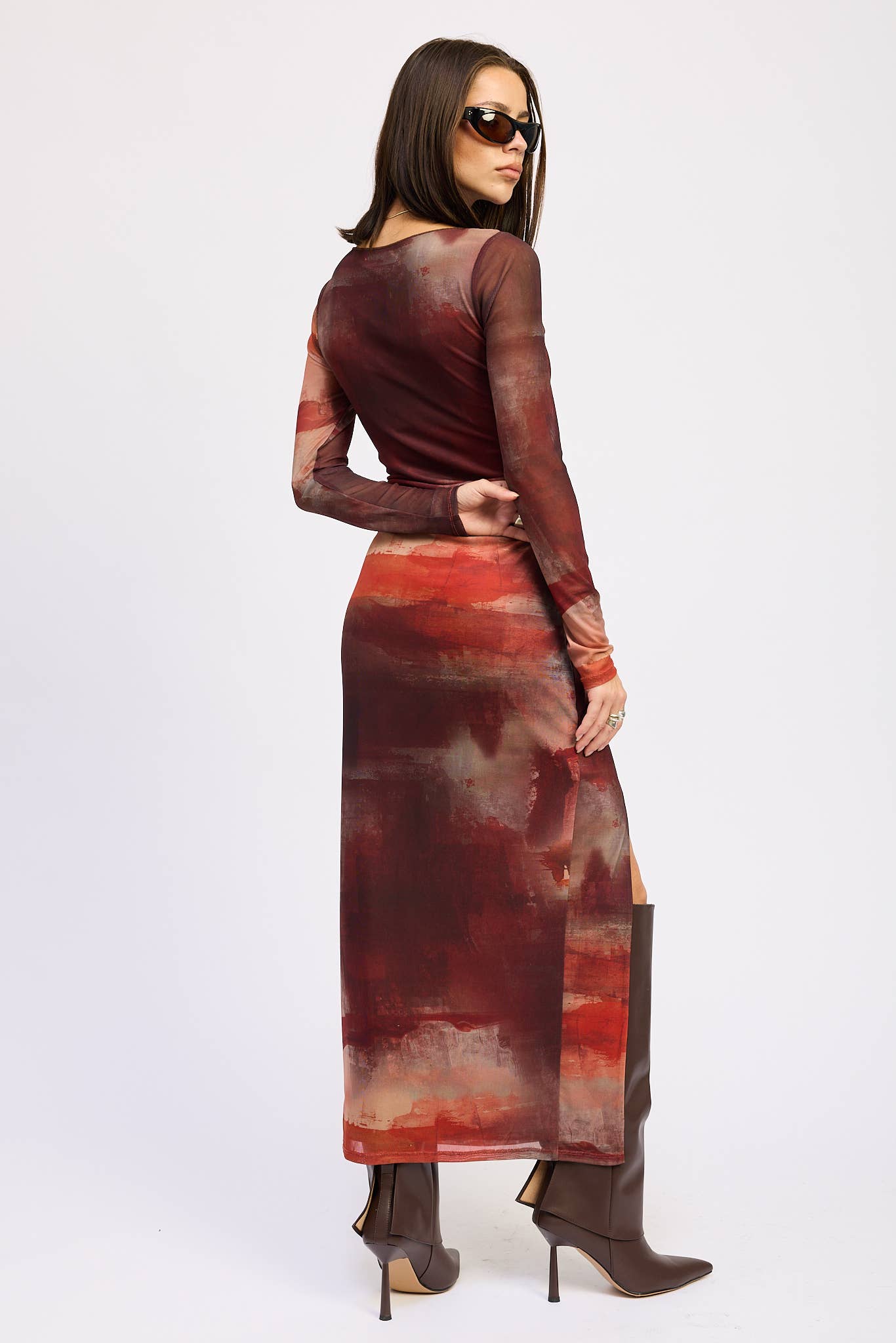 Rust Mesh Maxi Dress