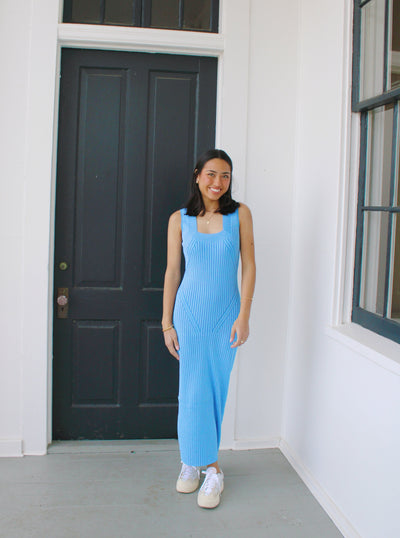 Blue Ribbed Midi Dress