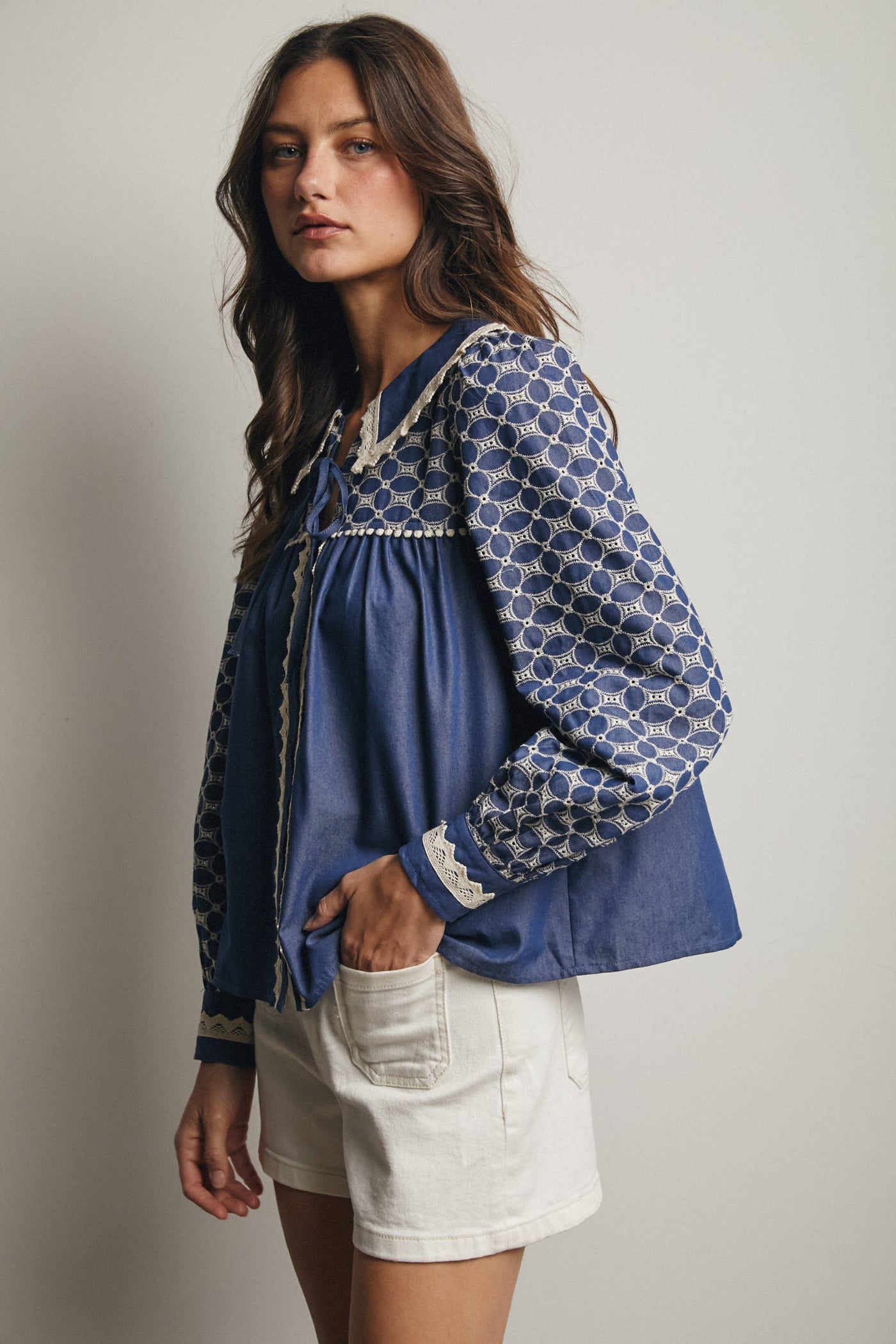 Samantha Embroidered Denim Top