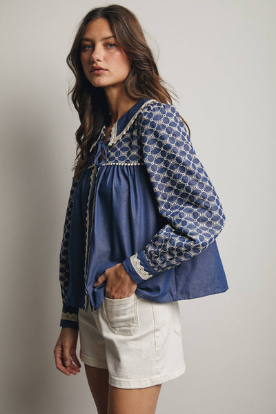 Samantha Embroidered Denim Top