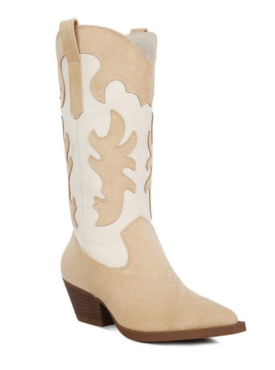 Labryne Suede Patchwork Cowboy Boots
