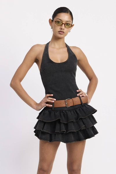 Sasha Belted Denim Mini Dress