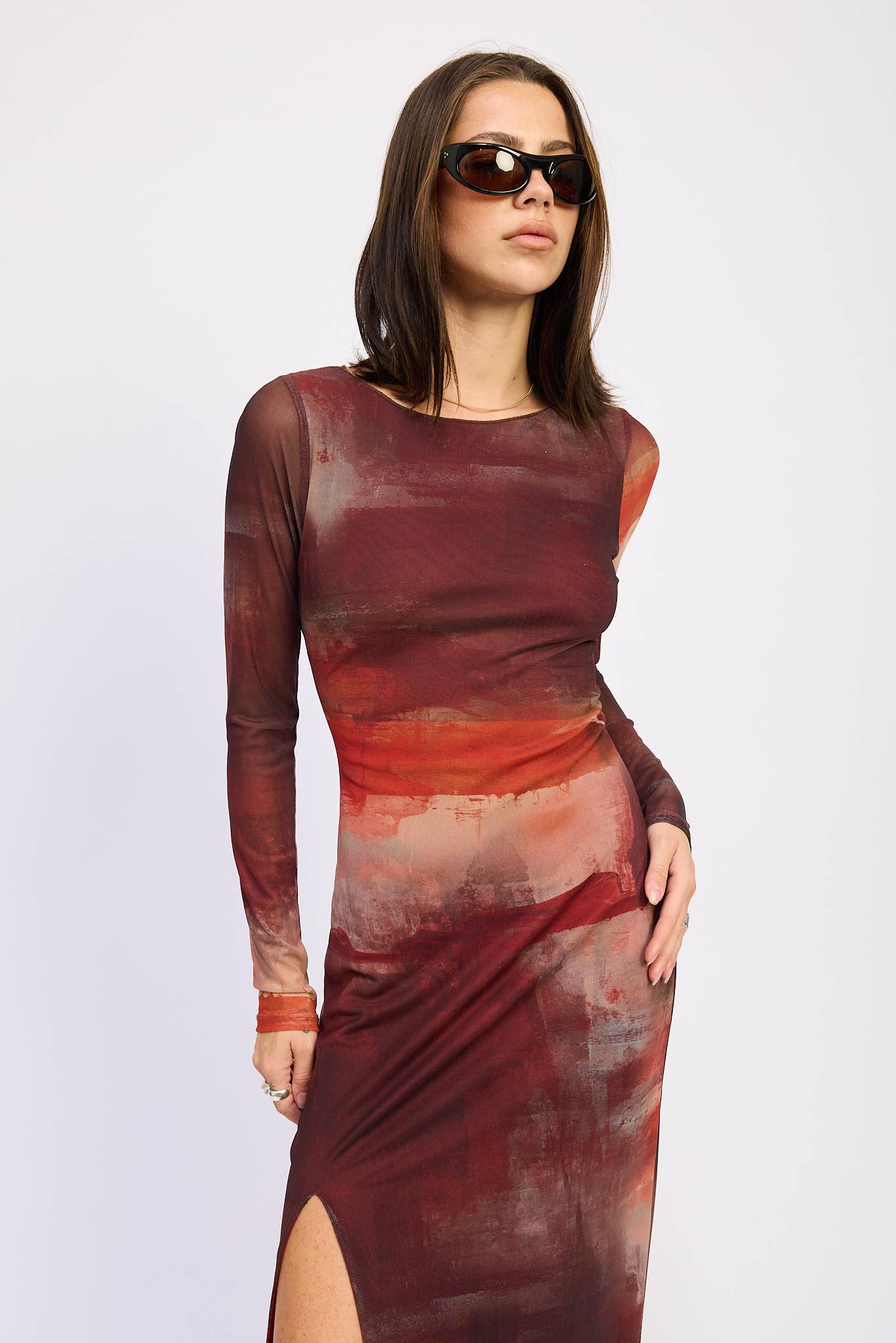 Rust Mesh Maxi Dress