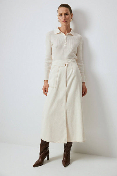 Cream Denim Maxi Skirt