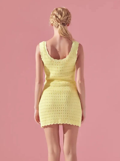 Lemon Scalloped Knit Mini Dress