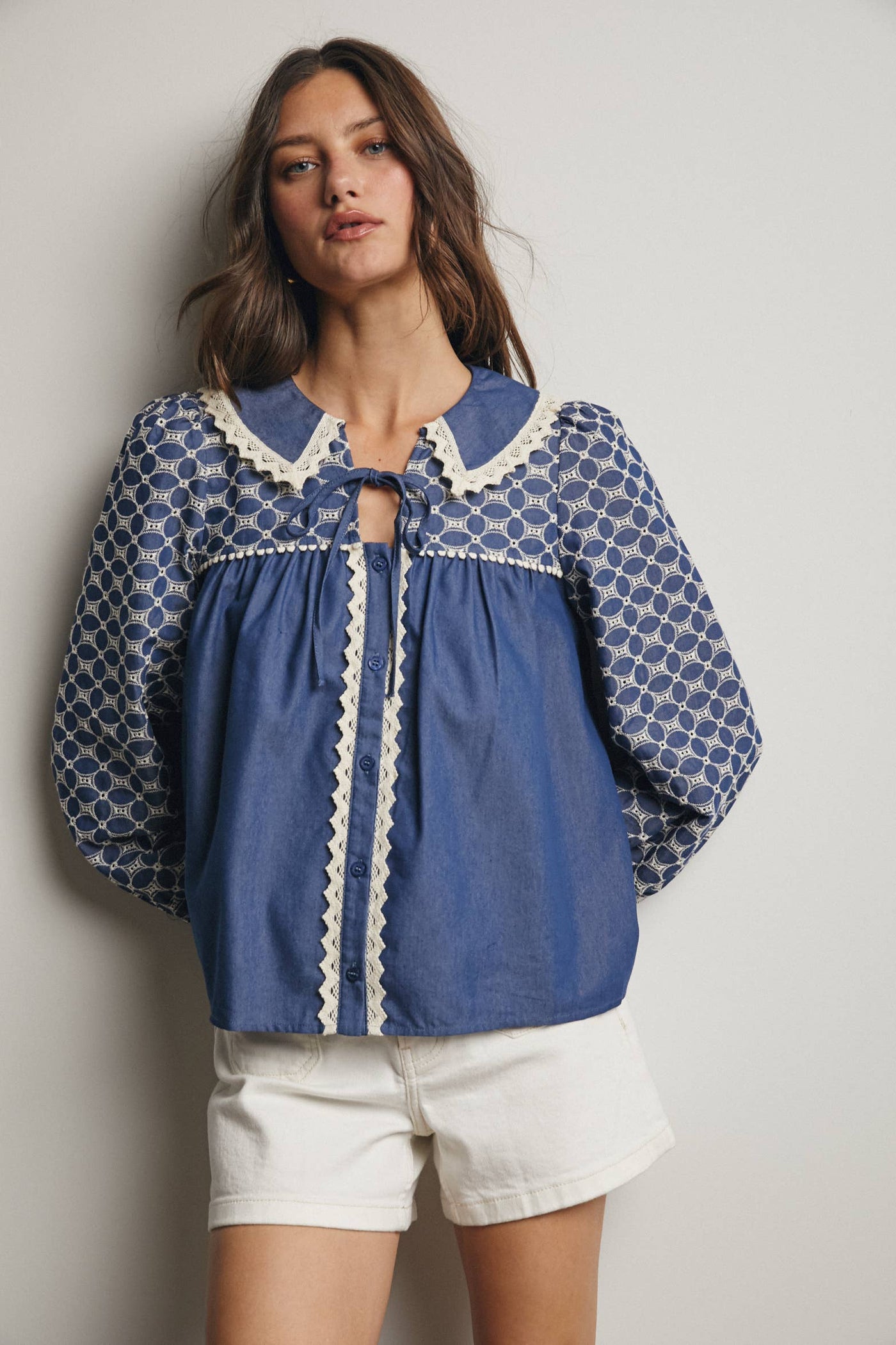 Samantha Embroidered Denim Top