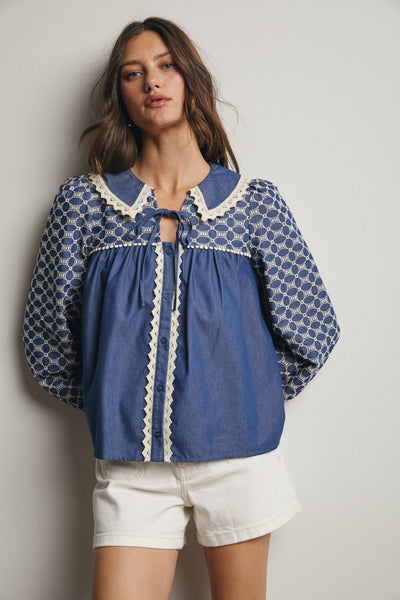 Samantha Embroidered Denim Top