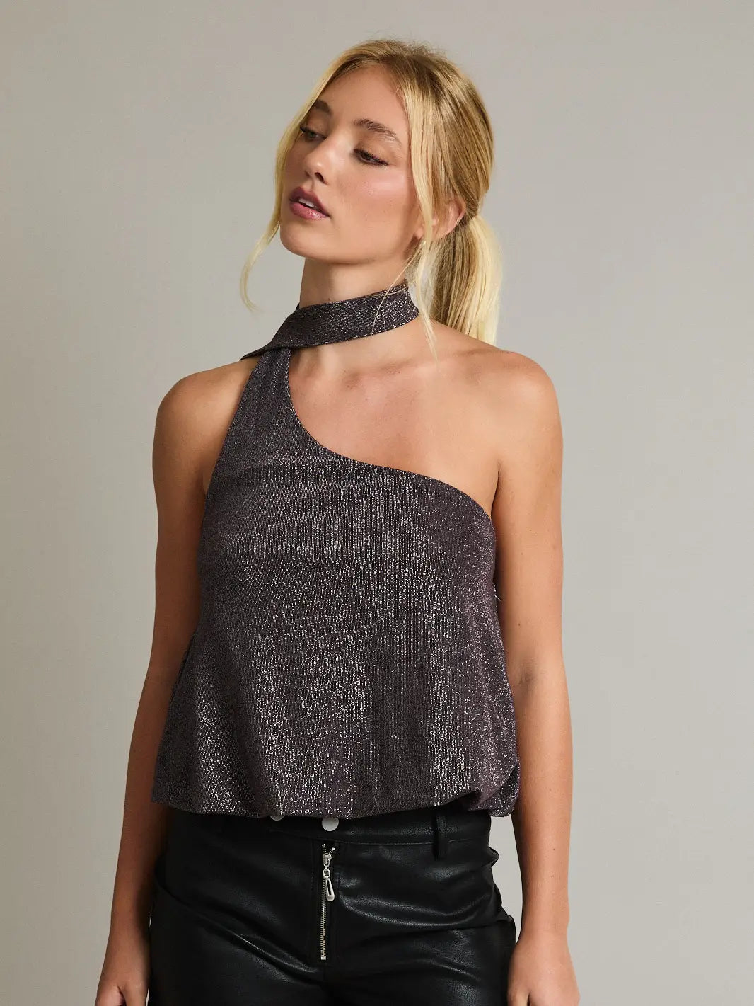 Brown Shimmer Scarf Top