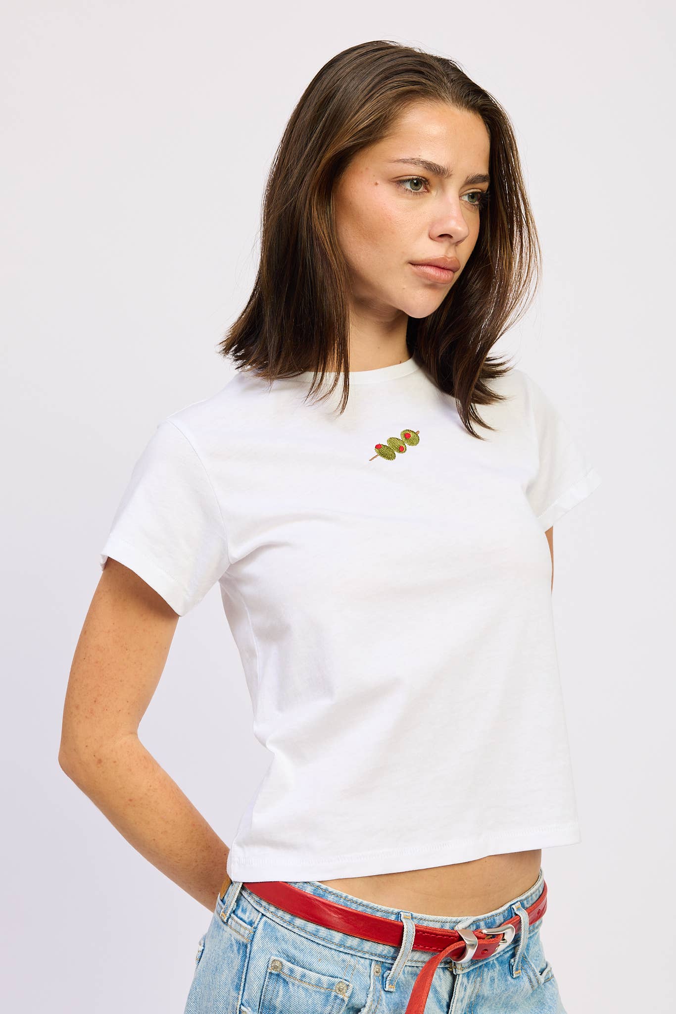 Olive Embroidered Baby Tee